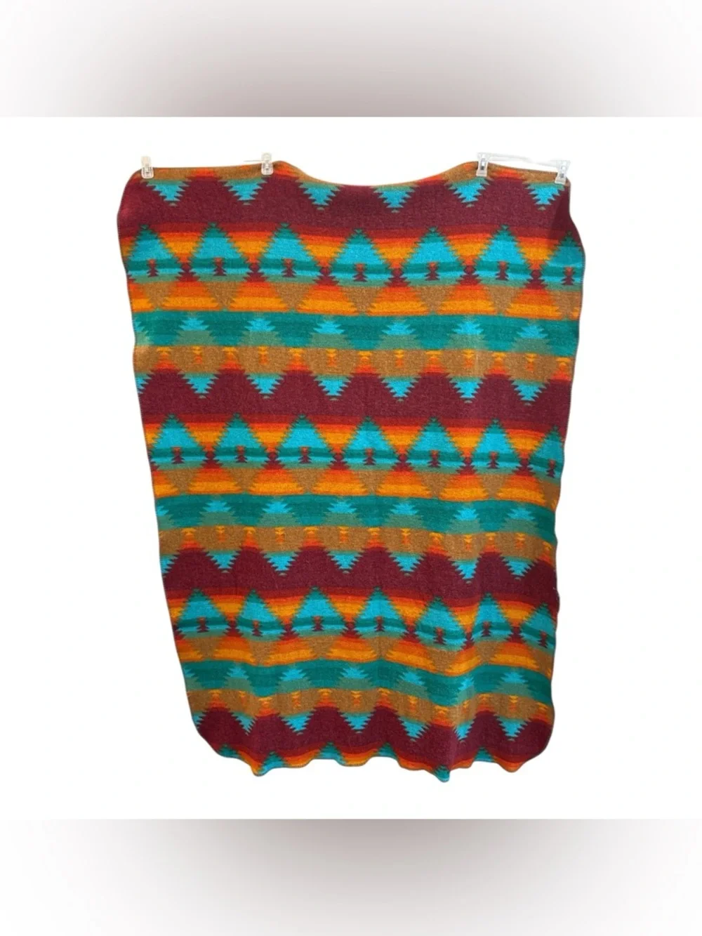 Vintage Aztec Southwestern Fleece Blanket Throw Red Orange Teal 70